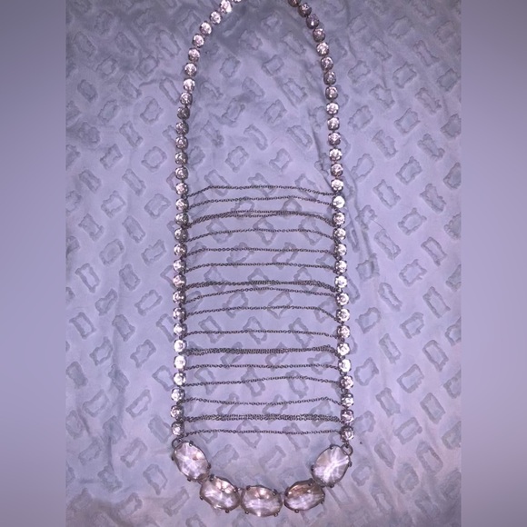 Long Silver Rhinestones 💎 with Chains Necklace - Picture 4 of 5
